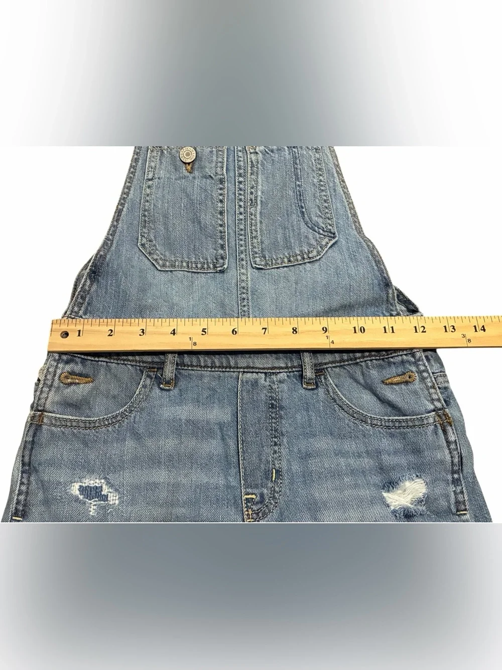 Gap Kids Girls Denim Shortalls Large 10 11 Distressed Jean Overalls 100% Cotton